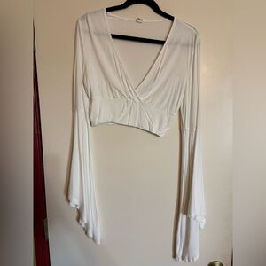White Long Bell Sleeve Crop Top